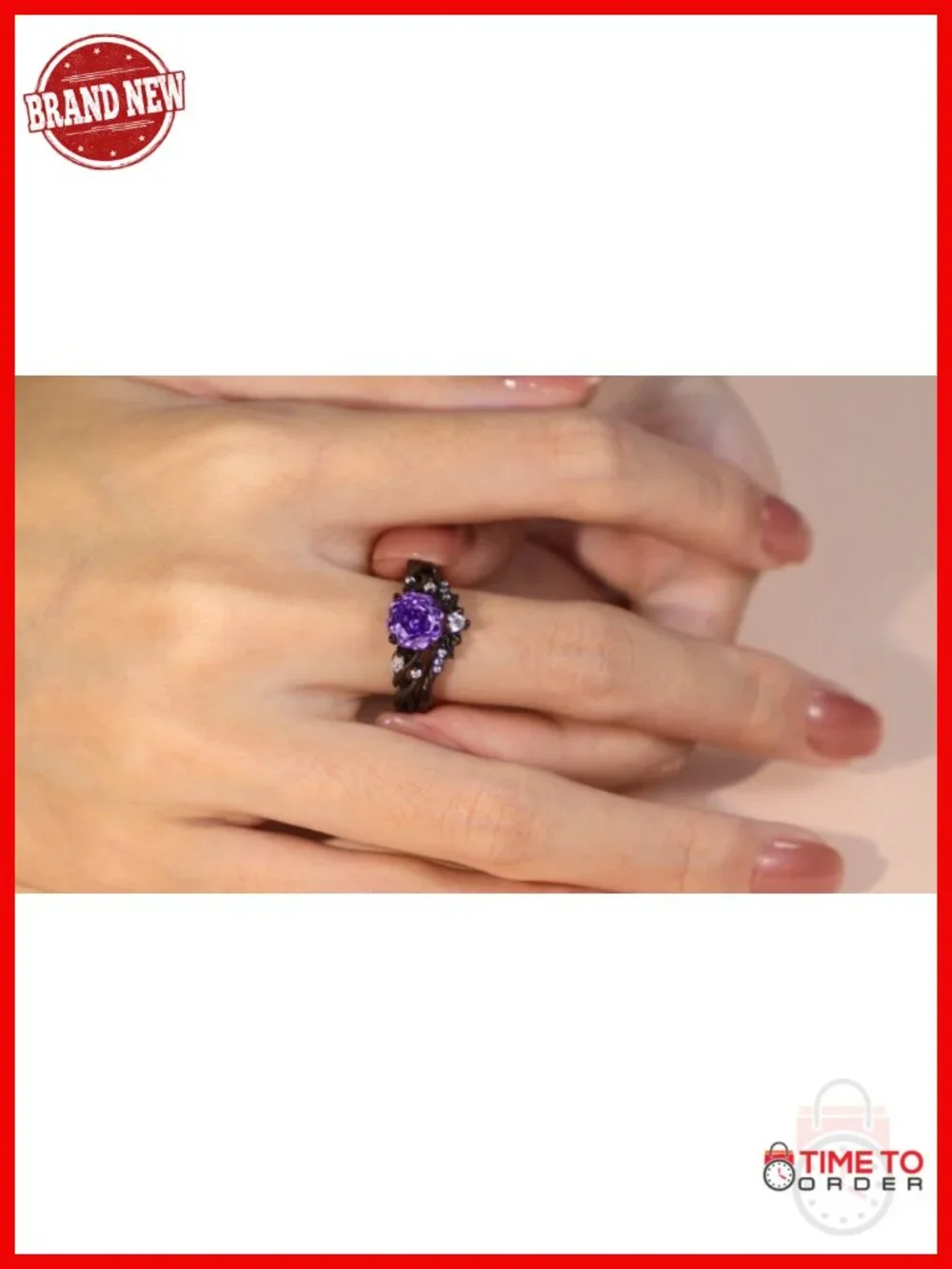 1.5ct Black Thorn Purple Rose Cut 925 Sterling Silver Gothic Bat Engagement